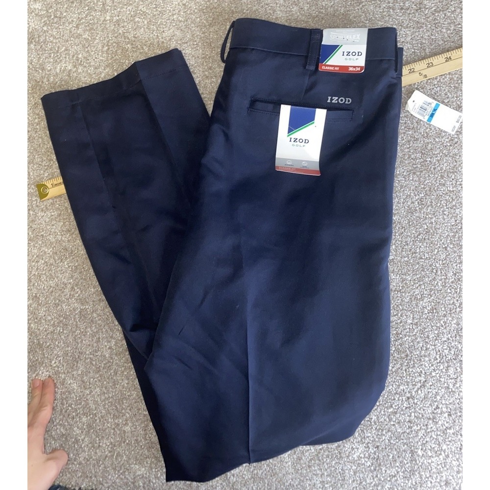 Izod Classic Fit Golf‎ Chino Pants Blue Mens 36x34 Classic Fit Preppy Flat Front